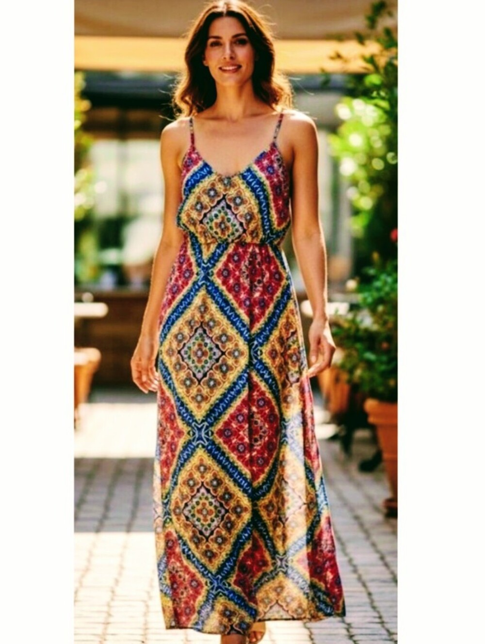🔥SALE🔥 Peach Royal Maxi Dress Multi color Blue Pink Beige Adjustable Straps S